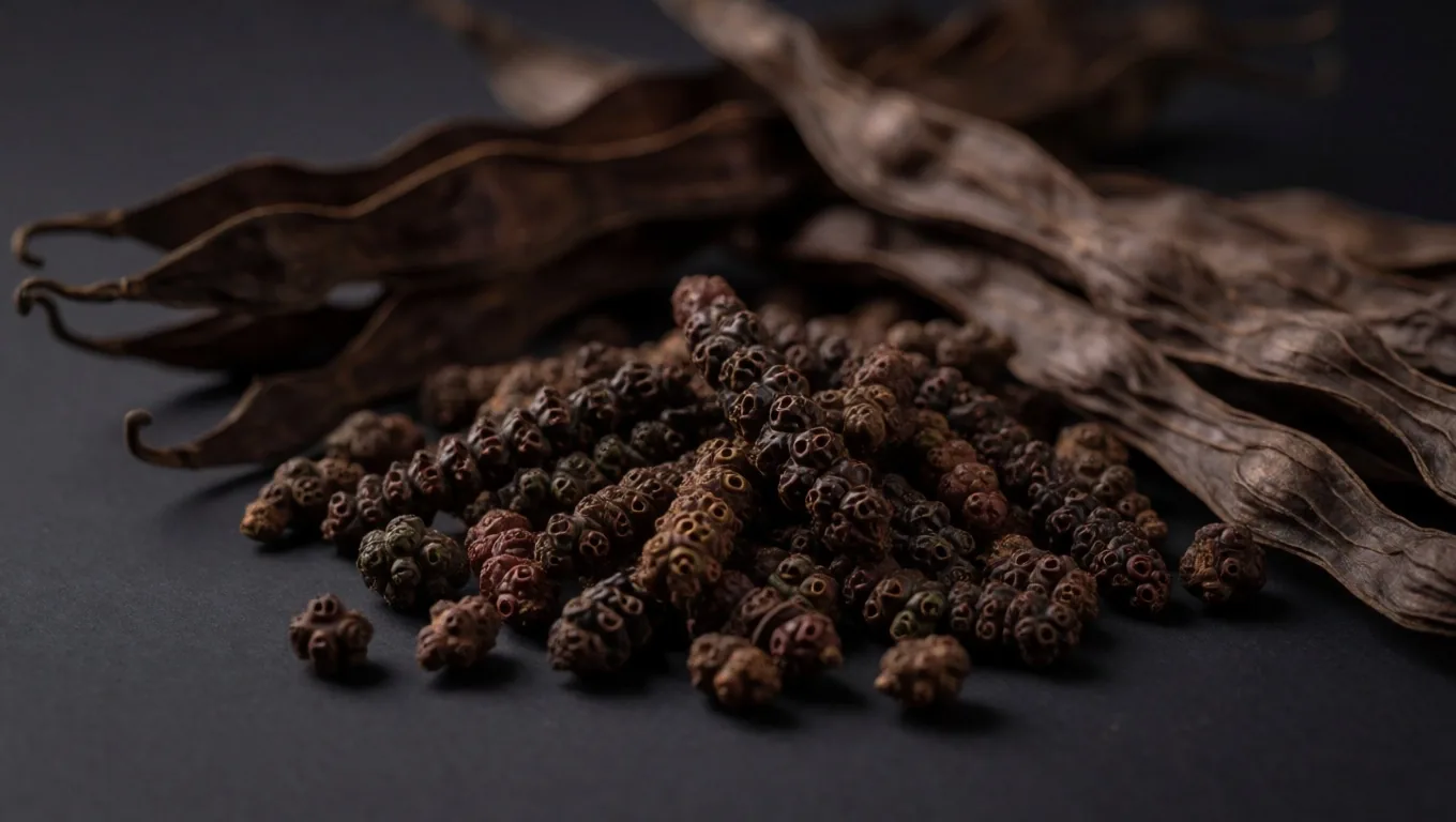 Botanical ingredients on dark stone